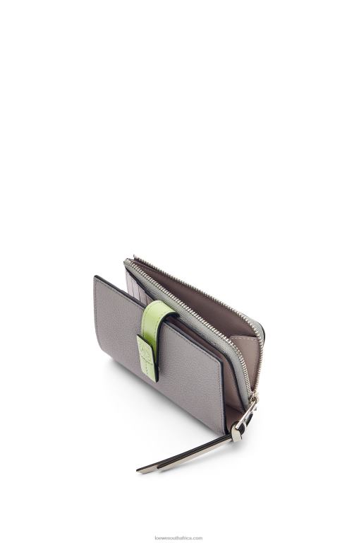 Loewe Women Slim zip bifold wallet in soft grained calfskin 206XF1251 Pearl Grey/Light Pale Green