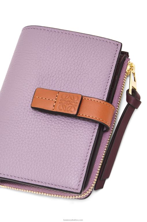 Loewe Women Slim zip bifold wallet in soft grained calfskin 206XF1269 Dirty Mauve/Tan