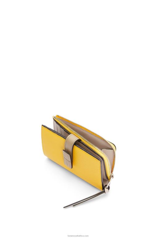 Loewe Women Slim zip bifold wallet in soft grained calfskin 206XF1283 Yellow/Clay Green