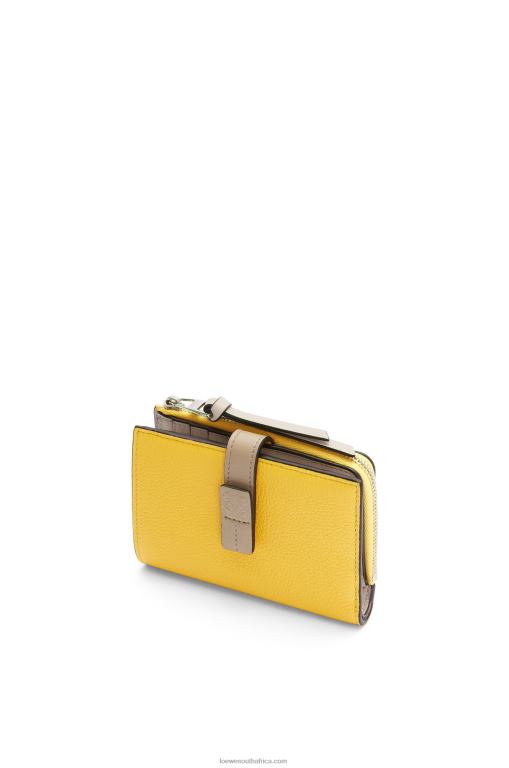 Loewe Women Slim zip bifold wallet in soft grained calfskin 206XF1283 Yellow/Clay Green