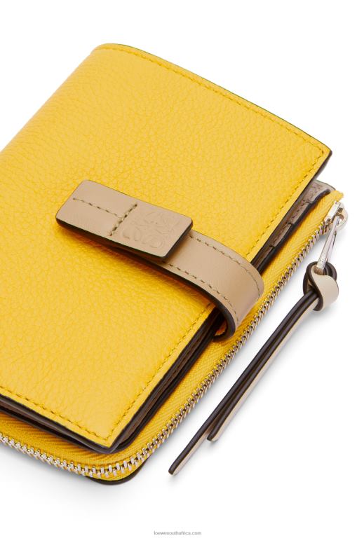 Loewe Women Slim zip bifold wallet in soft grained calfskin 206XF1283 Yellow/Clay Green