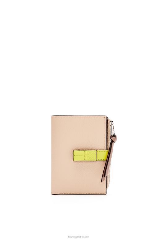 Loewe Women Slim zip bifold wallet in soft grained calfskin 206XF1298 Nude/Citronelle