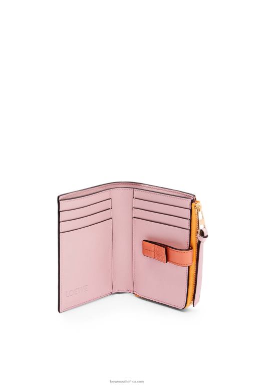 Loewe Women Slim zip bifold wallet in soft grained calfskin 206XF1299 Mandarin/Coral Reef