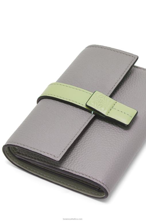 Loewe Women Small vertical wallet in soft grained calfskin 206XF1252 Pearl Grey/Light Pale Green