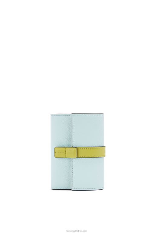 Loewe Women Small vertical wallet in soft grained calfskin 206XF1309 Crystal Blue/Lime Yellow