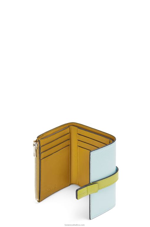Loewe Women Small vertical wallet in soft grained calfskin 206XF1309 Crystal Blue/Lime Yellow