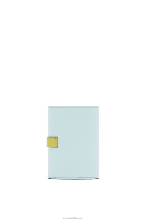 Loewe Women Small vertical wallet in soft grained calfskin 206XF1309 Crystal Blue/Lime Yellow