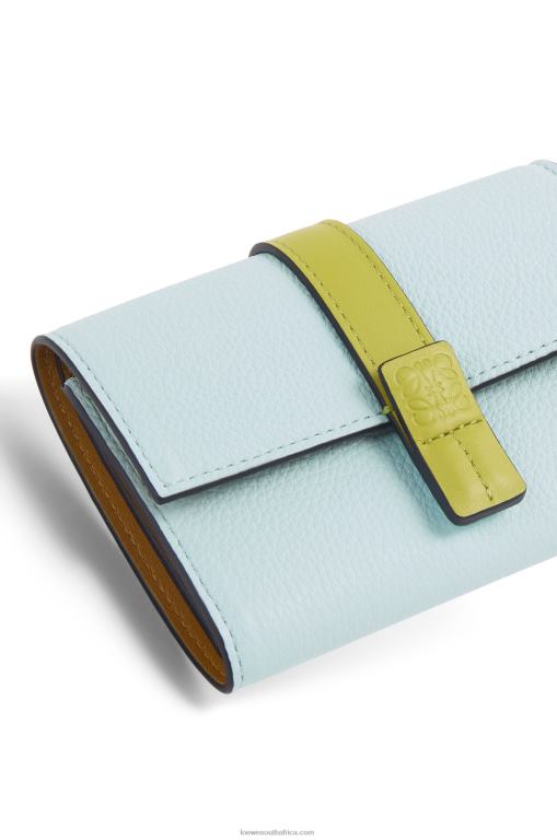Loewe Women Small vertical wallet in soft grained calfskin 206XF1309 Crystal Blue/Lime Yellow