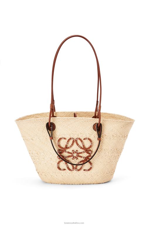 Loewe Women Anagram Basket bag in iraca palm and calfskin 206XF18 Natural/Tan