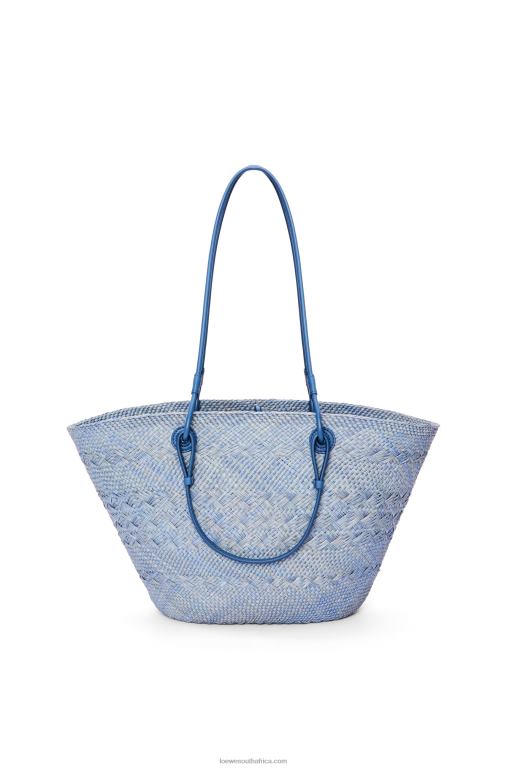Loewe Women Anagram Basket bag in iraca palm and calfskin 206XF1 Denim Blue