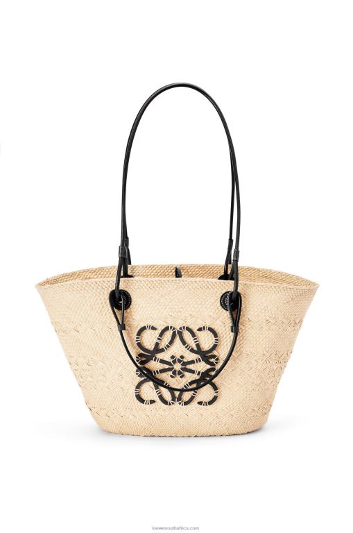 Loewe Women Anagram Basket bag in iraca palm and calfskin 206XF86 Natural/Black