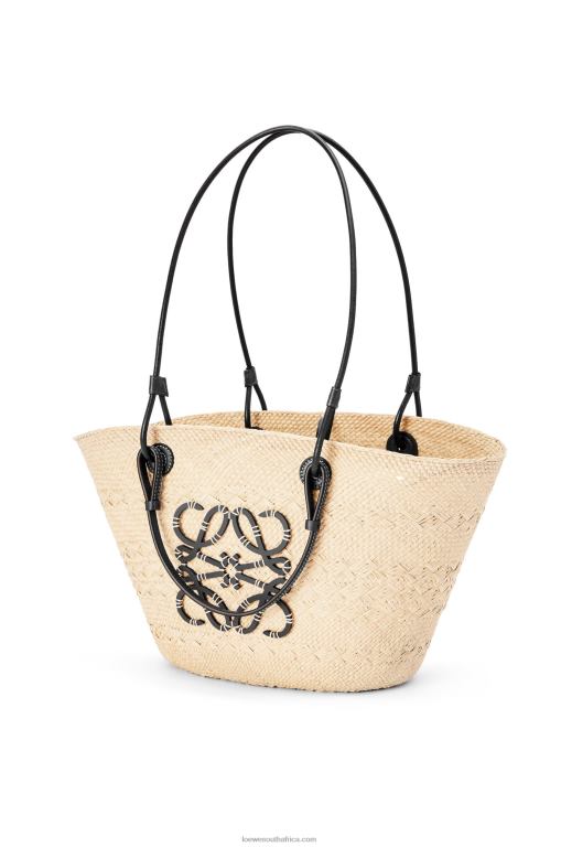 Loewe Women Anagram Basket bag in iraca palm and calfskin 206XF86 Natural/Black