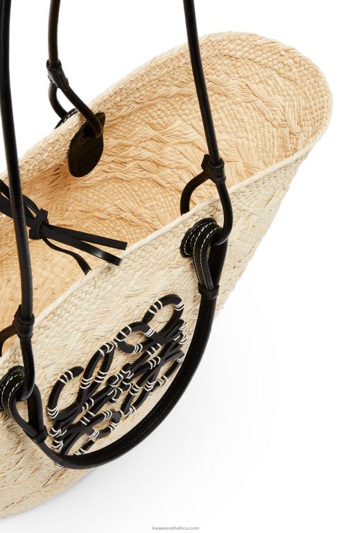 Loewe Women Anagram Basket bag in iraca palm and calfskin 206XF86 Natural/Black