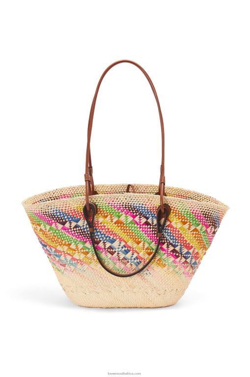 Loewe Women Anagram Basket bag in rainbow iraca palm and calfskin 206XF106 Multicolor/Tan