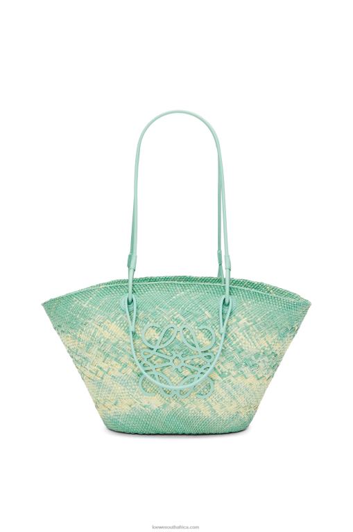 Loewe Women Anagram basket bag in iraca palm and calfskin 206XF55 Fresh Mint