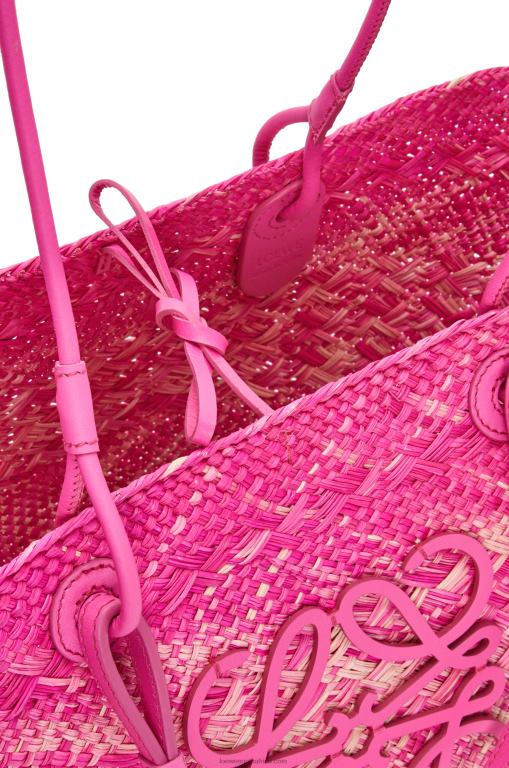 Loewe Women Anagram basket bag in iraca palm and calfskin 206XF70 Fuchsia