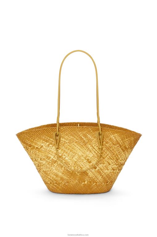 Loewe Women Anagram basket bag in iraca palm and calfskin 206XF7 Ochre