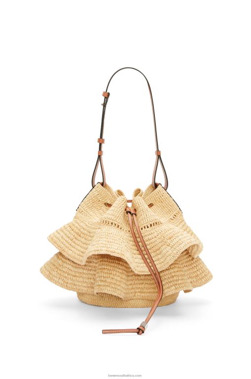 Loewe Women Balloon Ruffles bag in raffia and calfskin 206XF39 Natural/Tan
