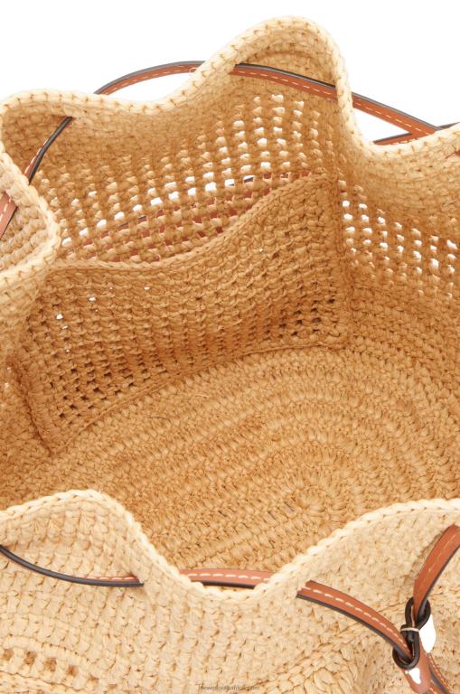 Loewe Women Balloon Ruffles bag in raffia and calfskin 206XF39 Natural/Tan