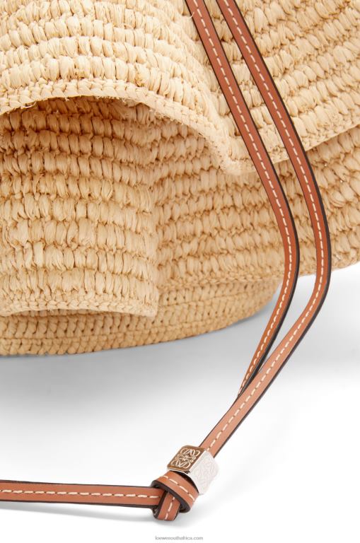 Loewe Women Balloon Ruffles bag in raffia and calfskin 206XF39 Natural/Tan