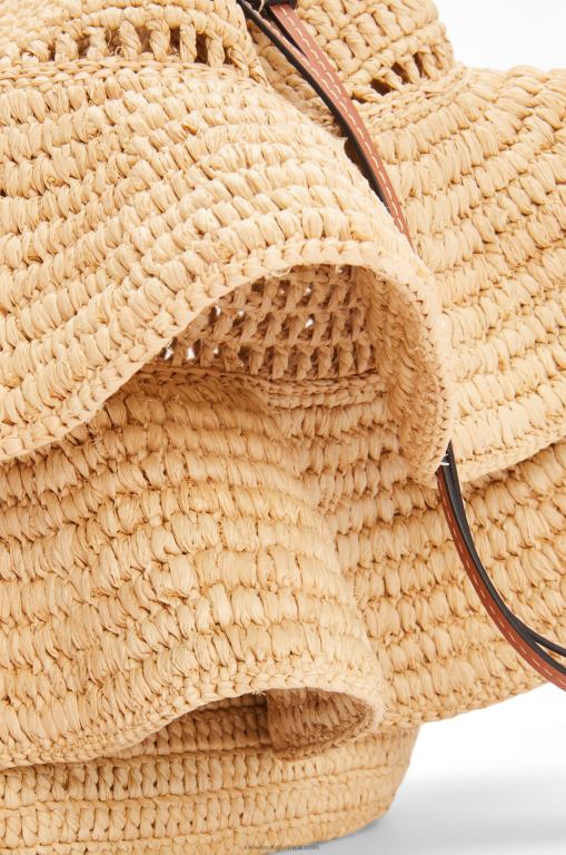 Loewe Women Balloon Ruffles bag in raffia and calfskin 206XF39 Natural/Tan