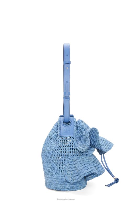 Loewe Women Balloon Ruffles bag in raffia and calfskin 206XF3 Denim Blue