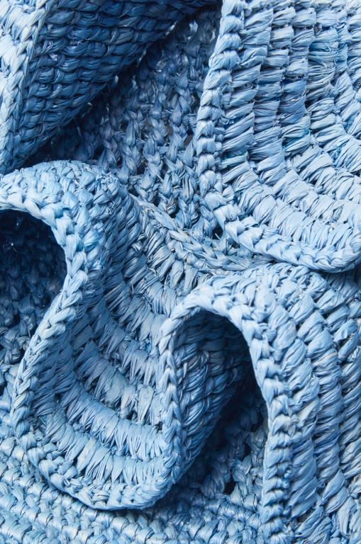 Loewe Women Balloon Ruffles bag in raffia and calfskin 206XF3 Denim Blue