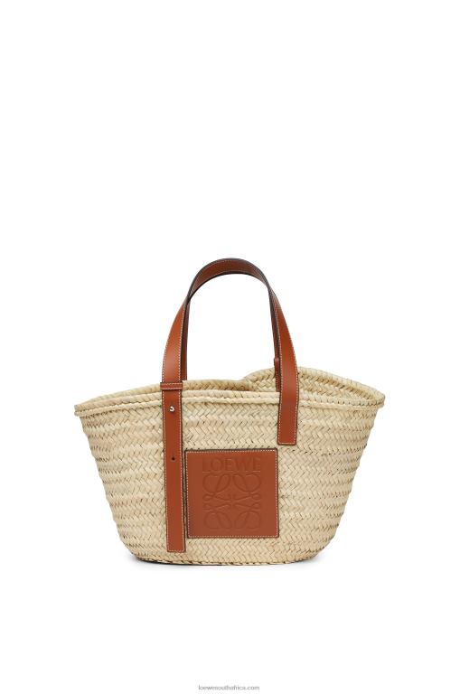 Loewe Women Basket bag in palm leaf and calfskin 206XF21 Natural/Tan