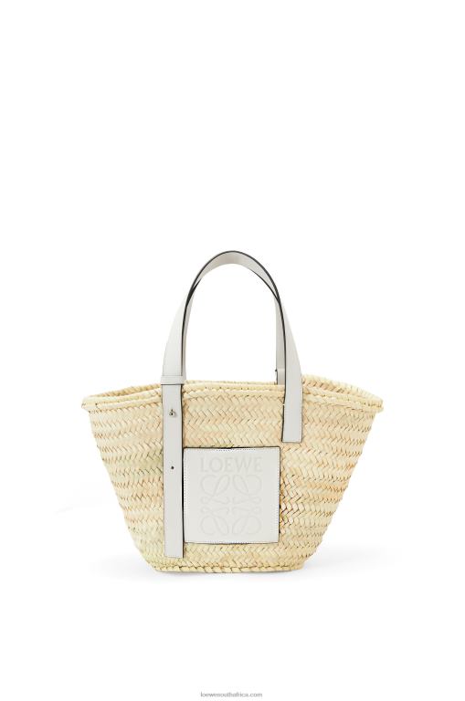 Loewe Women Basket bag in palm leaf and calfskin 206XF49 Natural/White