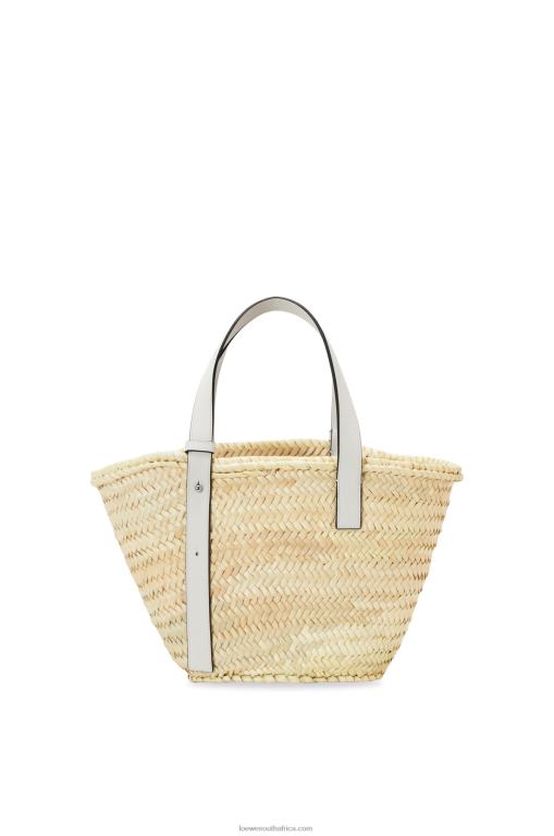 Loewe Women Basket bag in palm leaf and calfskin 206XF49 Natural/White