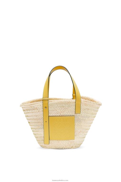 Loewe Women Basket bag in palm leaf and calfskin 206XF51 Dark Yellow