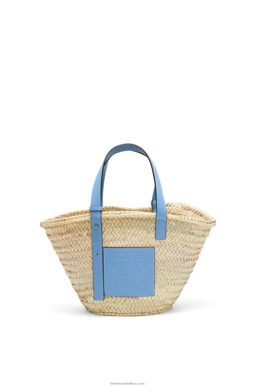 Loewe Women Basket bag in palm leaf and calfskin 206XF58 Light Blue