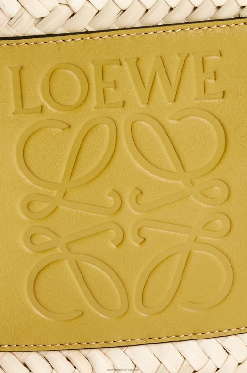 Loewe Women Basket bag in palm leaf with a braided handle in calfskin 206XF6 Ochre/Tan