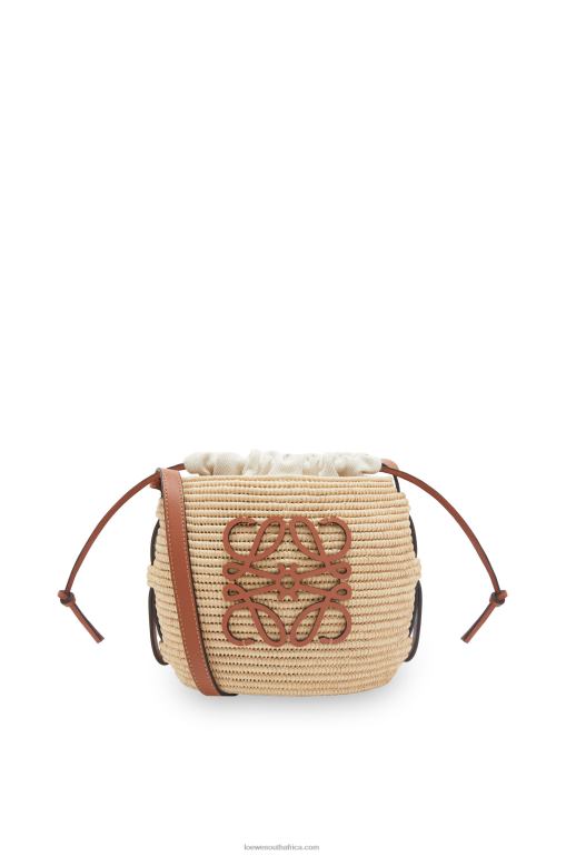 Loewe Women Beehive Basket bag in raffia and calfskin 206XF35 Natural/Tan