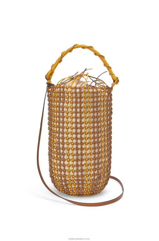 Loewe Women Bucket Mesh bag in calfskin 206XF183 Tan/Yellow