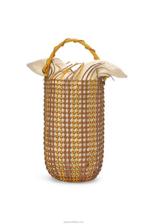 Loewe Women Bucket Mesh bag in calfskin 206XF183 Tan/Yellow