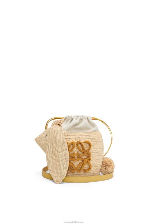 Loewe Women Bunny Bucket in raffia and calfskin 206XF98 Natural