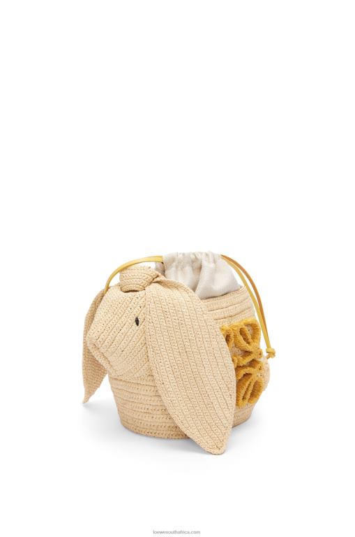 Loewe Women Bunny Bucket in raffia and calfskin 206XF98 Natural