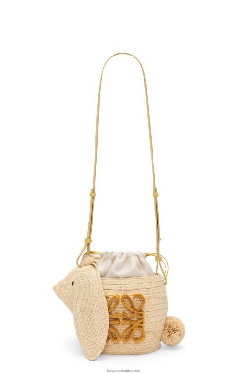 Loewe Women Bunny Bucket in raffia and calfskin 206XF98 Natural