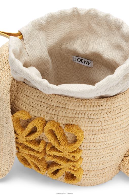 Loewe Women Bunny Bucket in raffia and calfskin 206XF98 Natural