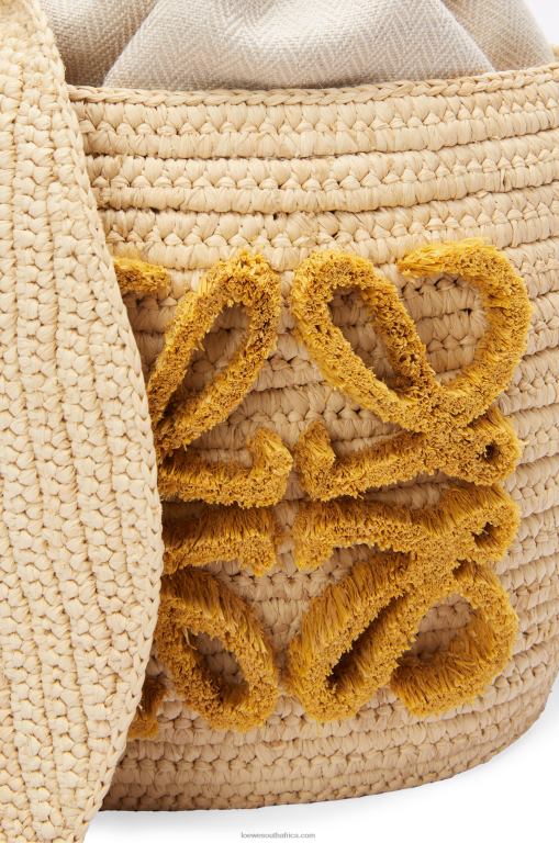 Loewe Women Bunny Bucket in raffia and calfskin 206XF98 Natural
