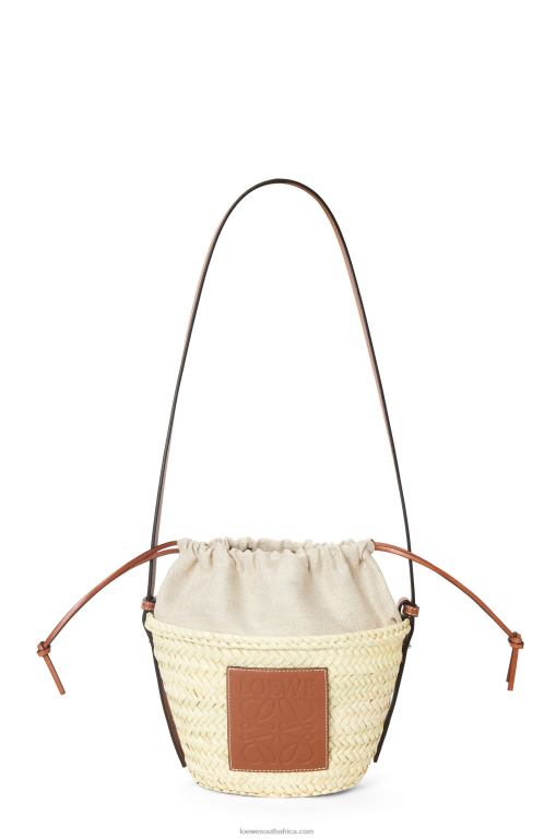 Loewe Women Drawstring bucket bag in palm leaf and calfskin 206XF22 Natural/Tan