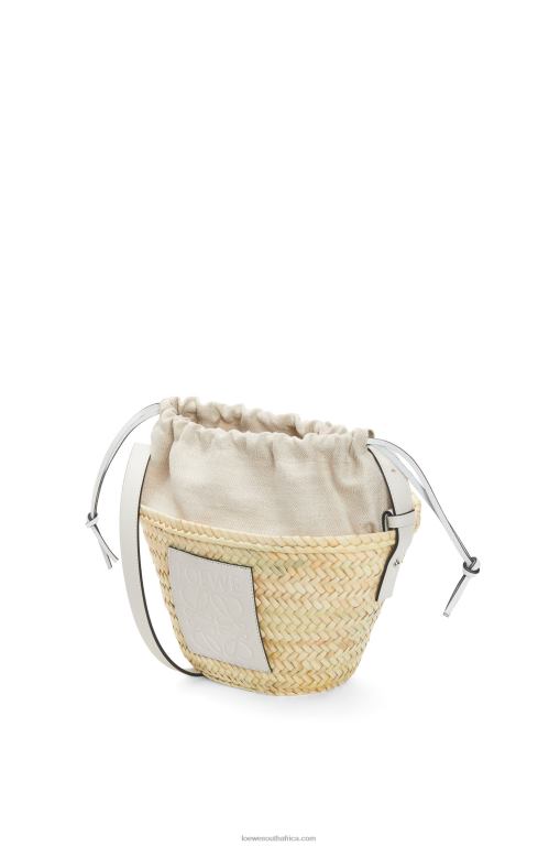Loewe Women Drawstring bucket bag in palm leaf and calfskin 206XF23 Natural/White