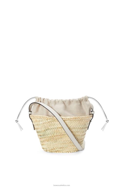 Loewe Women Drawstring bucket bag in palm leaf and calfskin 206XF23 Natural/White