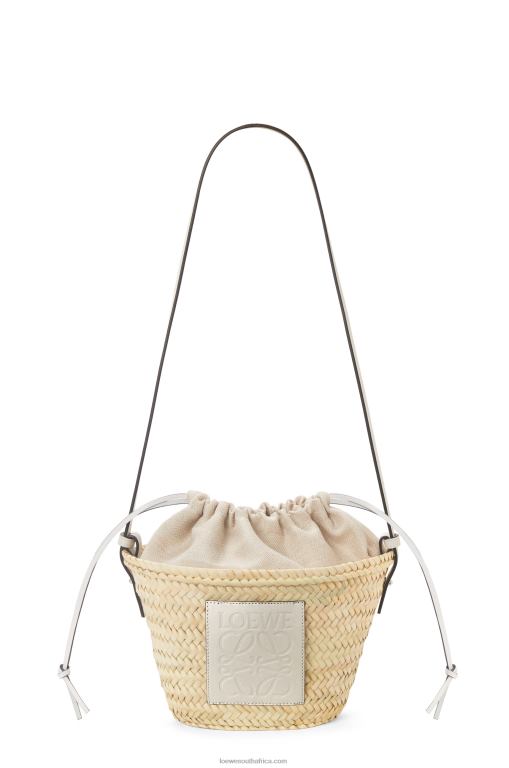 Loewe Women Drawstring bucket bag in palm leaf and calfskin 206XF23 Natural/White