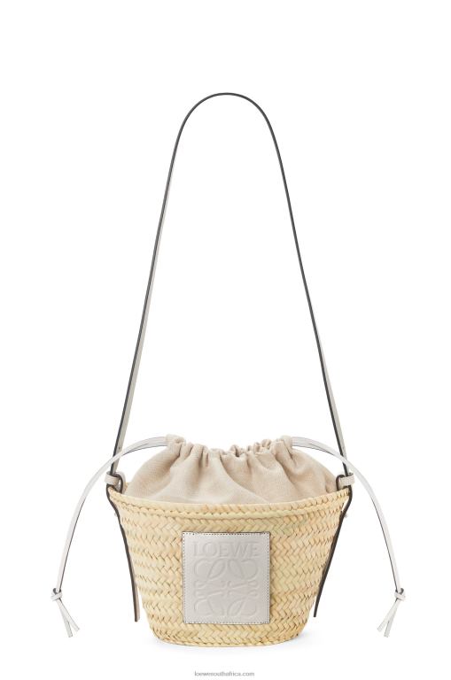 Loewe Women Drawstring bucket bag in palm leaf and calfskin 206XF23 Natural/White