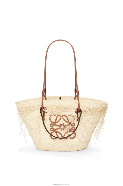 Loewe Women Frayed Anagram basket bag in iraca palm and calfskin 206XF54 Natural/Tan