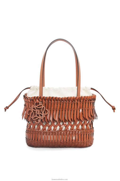 Loewe Women Fringe Square Basket bag in calfskin 206XF90 Tan