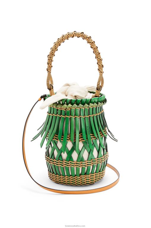 Loewe Women Fringes Bucket bag in calfskin 206XF184 Green/Honey