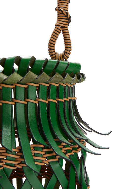 Loewe Women Fringes Bucket bag in calfskin 206XF184 Green/Honey